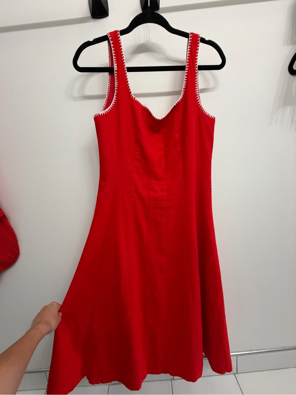 7 For All Mankind Red Midi Dress with White Trim